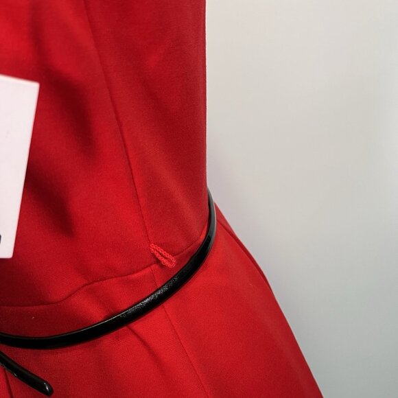 Calvin Klein Dress Fit Flare Cocktail Pleated Belted Red Black Women’s 6 NWT - Picture 5 of 8